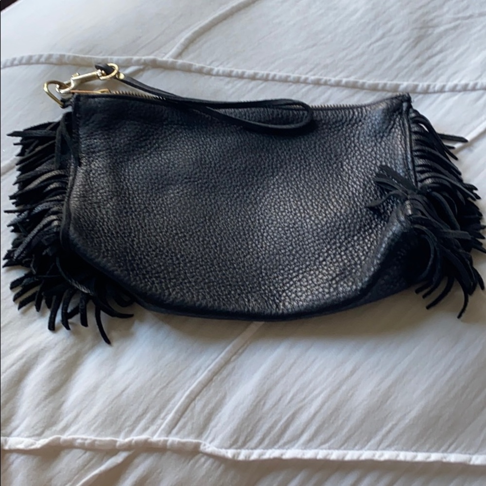 Black leather purse with fringe